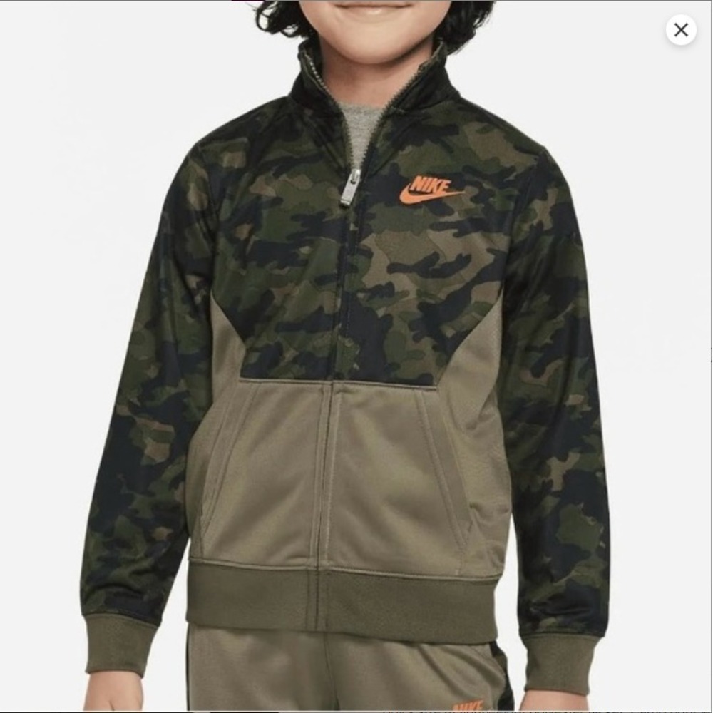 Nike Therma Dri-Fit Kids Size 6 Jacket & Pants Set Green Camo Orange 86H109-E6F - Picture 3 of 6